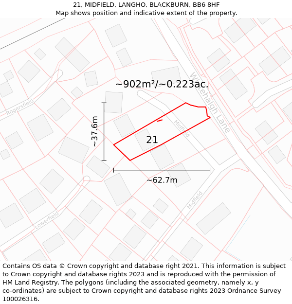 21, MIDFIELD, LANGHO, BLACKBURN, BB6 8HF: Plot and title map