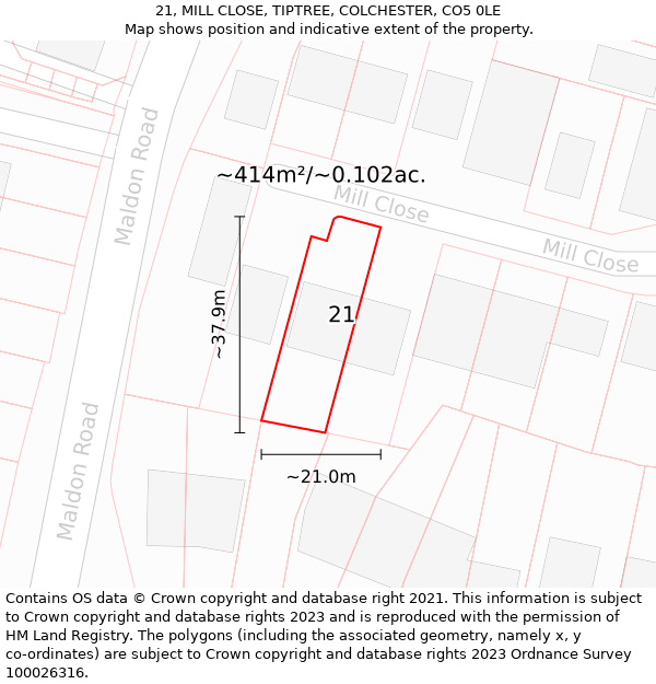 21, MILL CLOSE, TIPTREE, COLCHESTER, CO5 0LE: Plot and title map