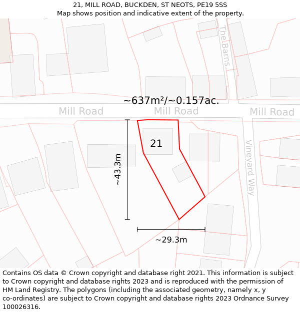 21, MILL ROAD, BUCKDEN, ST NEOTS, PE19 5SS: Plot and title map