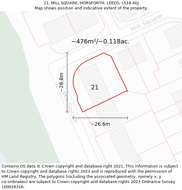 21, MILL SQUARE, HORSFORTH, LEEDS, LS18 4GJ: Plot and title map