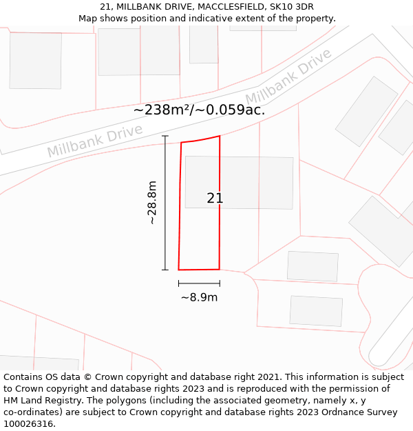 21, MILLBANK DRIVE, MACCLESFIELD, SK10 3DR: Plot and title map