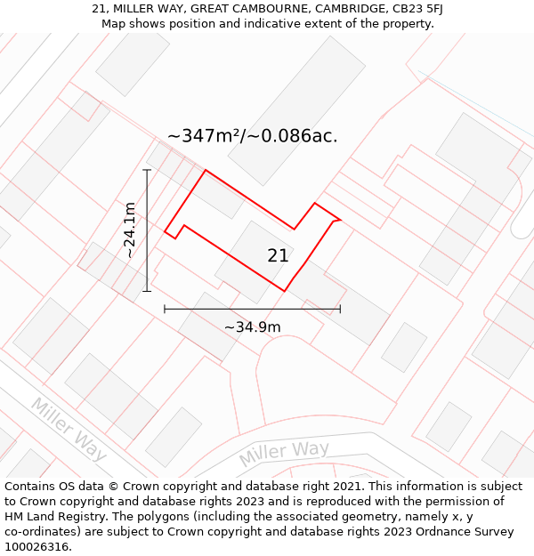 21, MILLER WAY, GREAT CAMBOURNE, CAMBRIDGE, CB23 5FJ: Plot and title map