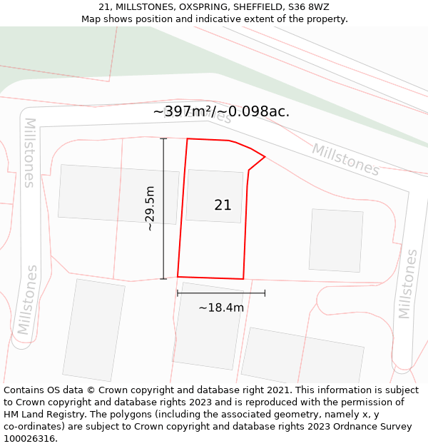 21, MILLSTONES, OXSPRING, SHEFFIELD, S36 8WZ: Plot and title map