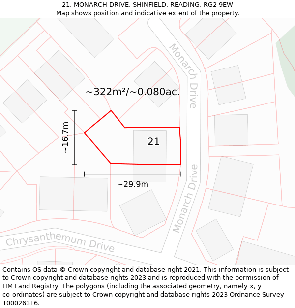 21, MONARCH DRIVE, SHINFIELD, READING, RG2 9EW: Plot and title map