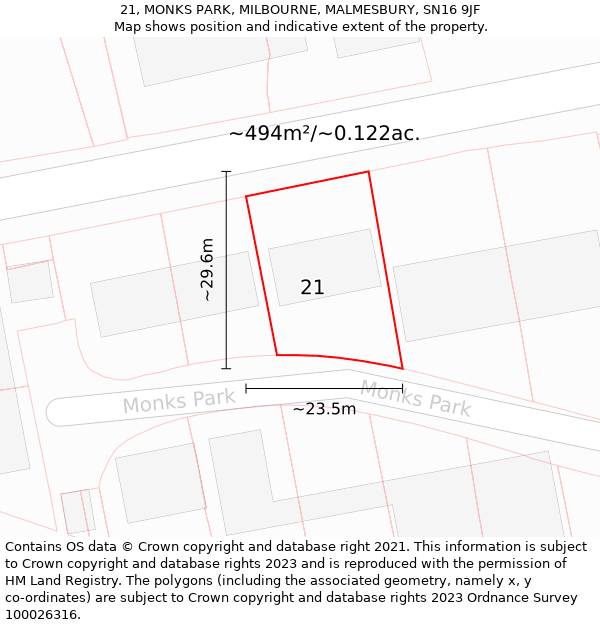 21, MONKS PARK, MILBOURNE, MALMESBURY, SN16 9JF: Plot and title map