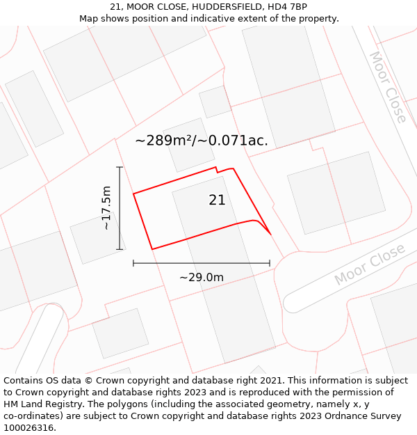 21, MOOR CLOSE, HUDDERSFIELD, HD4 7BP: Plot and title map