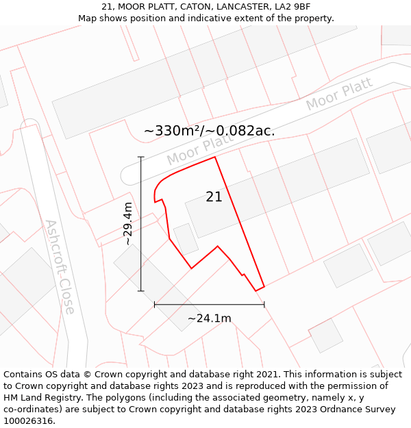 21, MOOR PLATT, CATON, LANCASTER, LA2 9BF: Plot and title map