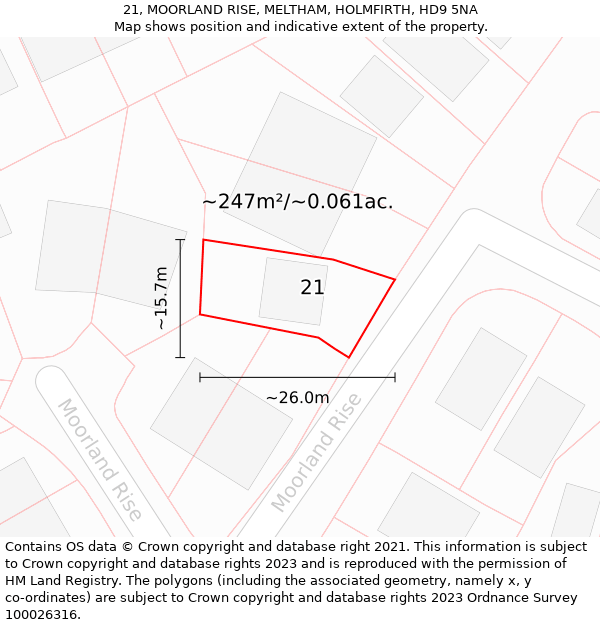 21, MOORLAND RISE, MELTHAM, HOLMFIRTH, HD9 5NA: Plot and title map