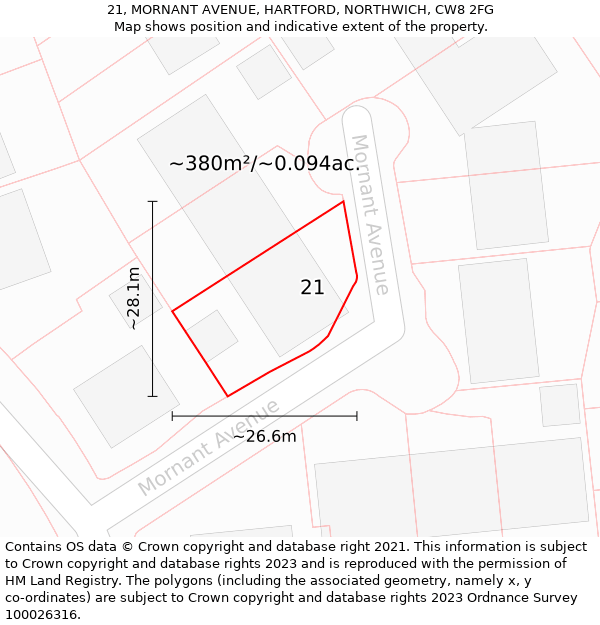 21, MORNANT AVENUE, HARTFORD, NORTHWICH, CW8 2FG: Plot and title map