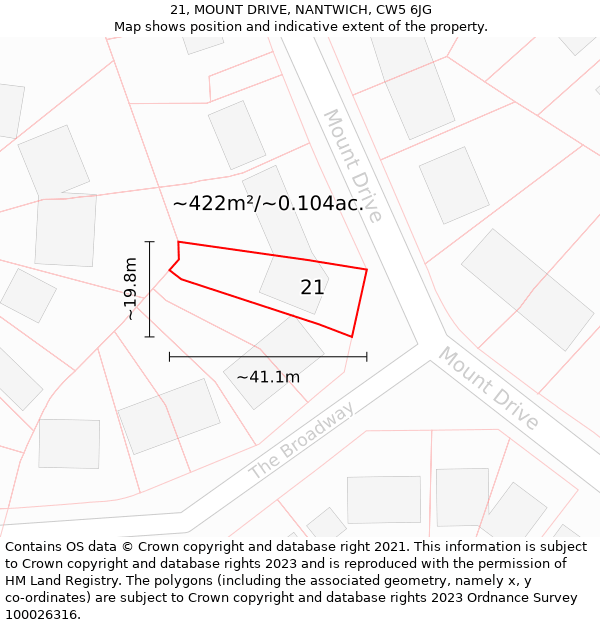 21, MOUNT DRIVE, NANTWICH, CW5 6JG: Plot and title map