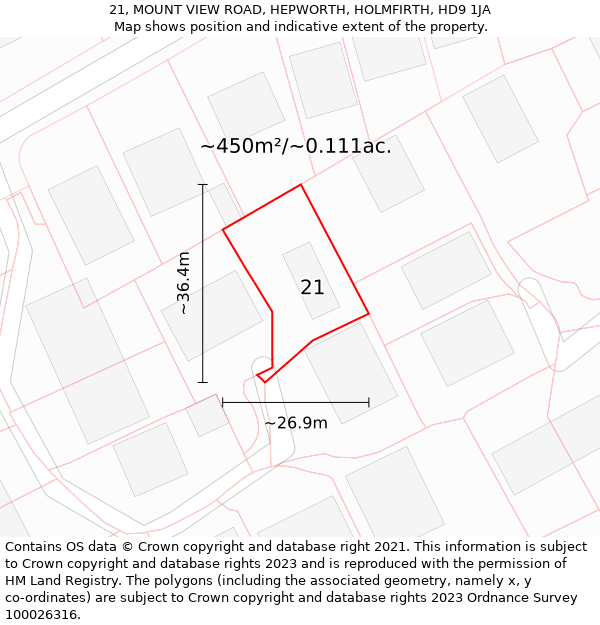 21, MOUNT VIEW ROAD, HEPWORTH, HOLMFIRTH, HD9 1JA: Plot and title map