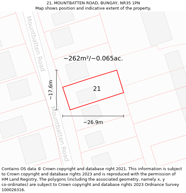 21, MOUNTBATTEN ROAD, BUNGAY, NR35 1PN: Plot and title map