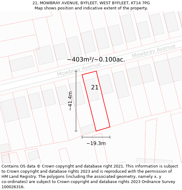 21, MOWBRAY AVENUE, BYFLEET, WEST BYFLEET, KT14 7PG: Plot and title map