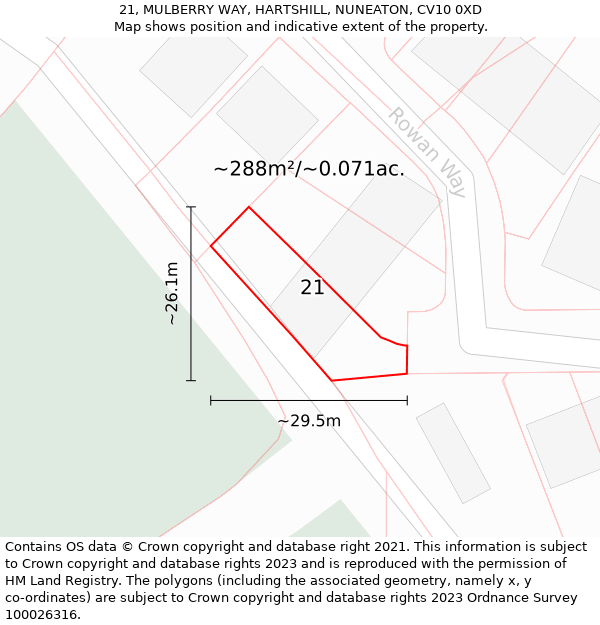 21, MULBERRY WAY, HARTSHILL, NUNEATON, CV10 0XD: Plot and title map