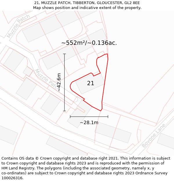 21, MUZZLE PATCH, TIBBERTON, GLOUCESTER, GL2 8EE: Plot and title map