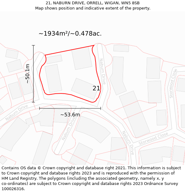 21, NABURN DRIVE, ORRELL, WIGAN, WN5 8SB: Plot and title map