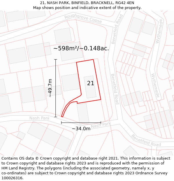 21, NASH PARK, BINFIELD, BRACKNELL, RG42 4EN: Plot and title map