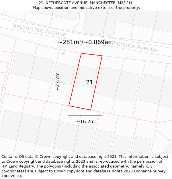 21, NETHERCOTE AVENUE, MANCHESTER, M23 1LL: Plot and title map