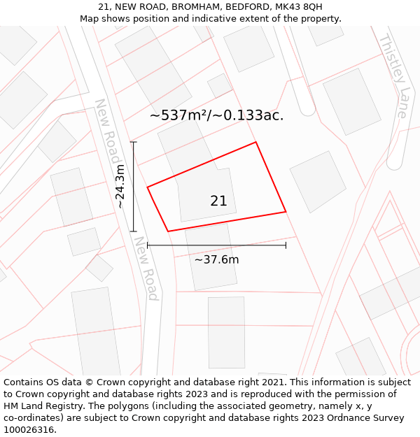 21, NEW ROAD, BROMHAM, BEDFORD, MK43 8QH: Plot and title map