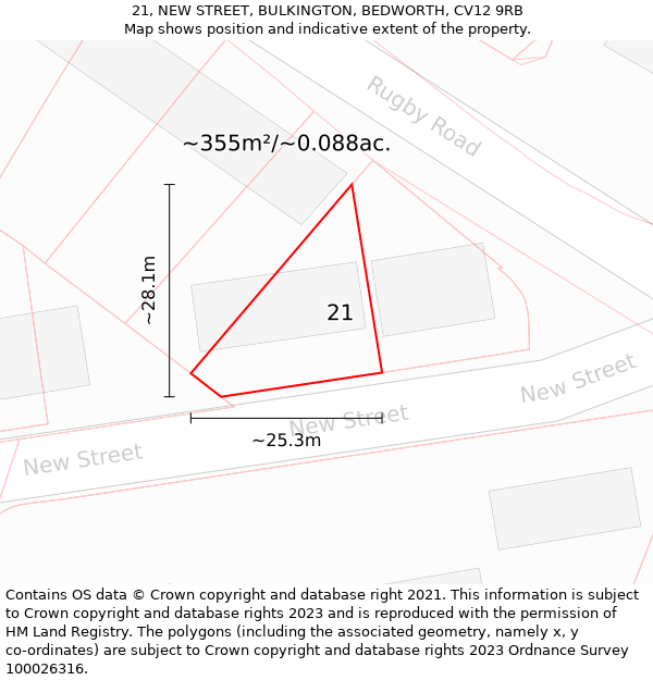 21, NEW STREET, BULKINGTON, BEDWORTH, CV12 9RB: Plot and title map