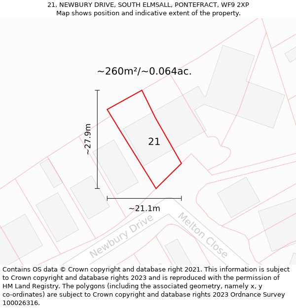 21, NEWBURY DRIVE, SOUTH ELMSALL, PONTEFRACT, WF9 2XP: Plot and title map