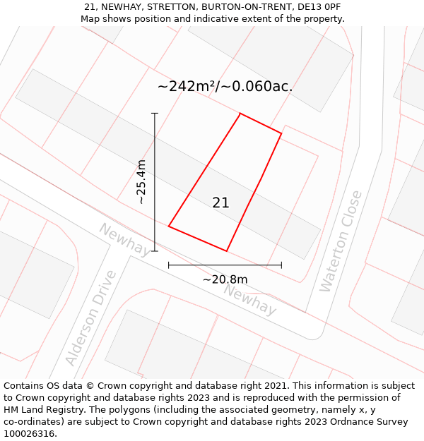 21, NEWHAY, STRETTON, BURTON-ON-TRENT, DE13 0PF: Plot and title map