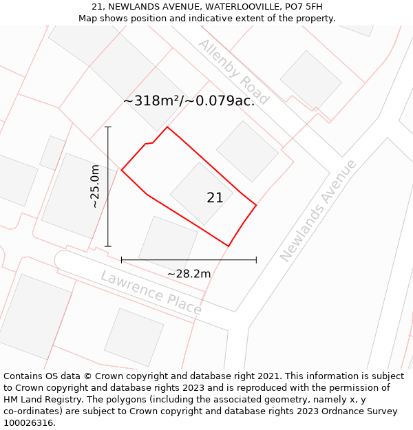 21, NEWLANDS AVENUE, WATERLOOVILLE, PO7 5FH: Plot and title map