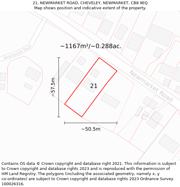 21, NEWMARKET ROAD, CHEVELEY, NEWMARKET, CB8 9EQ: Plot and title map