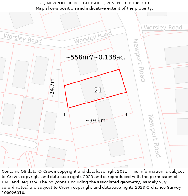 21, NEWPORT ROAD, GODSHILL, VENTNOR, PO38 3HR: Plot and title map