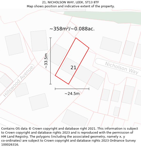 21, NICHOLSON WAY, LEEK, ST13 8TF: Plot and title map