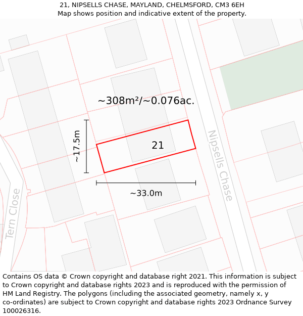 21, NIPSELLS CHASE, MAYLAND, CHELMSFORD, CM3 6EH: Plot and title map