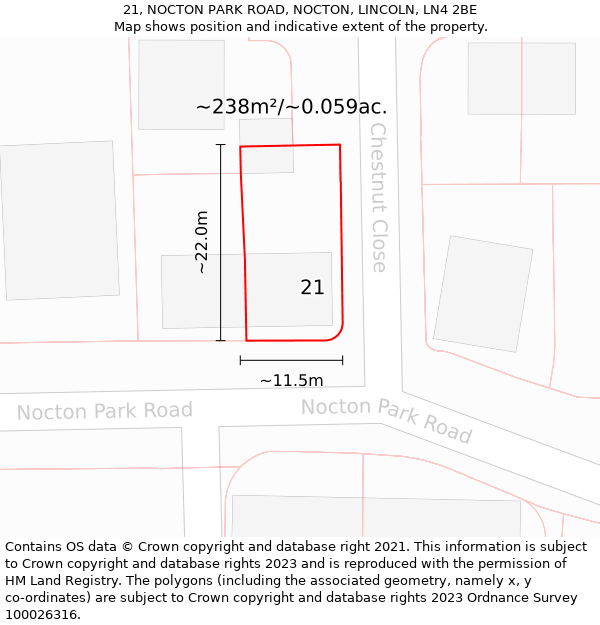 21, NOCTON PARK ROAD, NOCTON, LINCOLN, LN4 2BE: Plot and title map