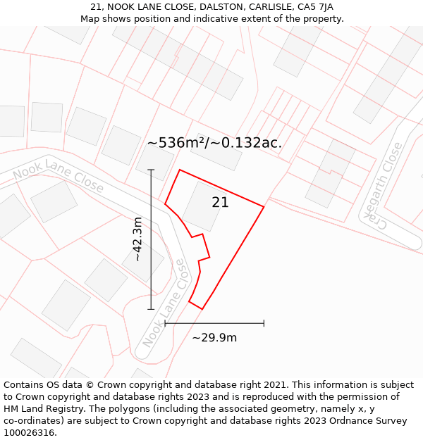 21, NOOK LANE CLOSE, DALSTON, CARLISLE, CA5 7JA: Plot and title map