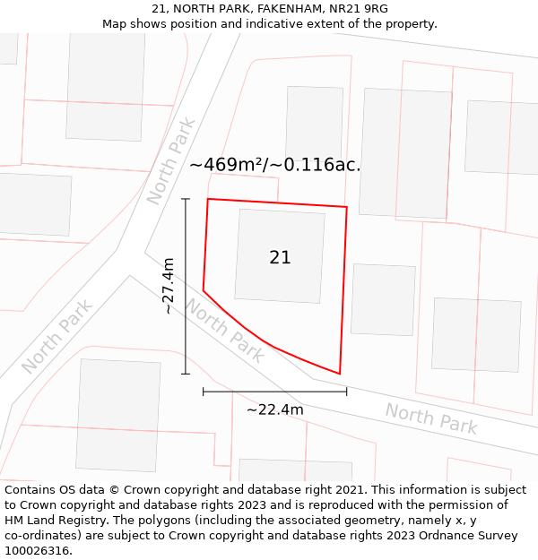 21, NORTH PARK, FAKENHAM, NR21 9RG: Plot and title map