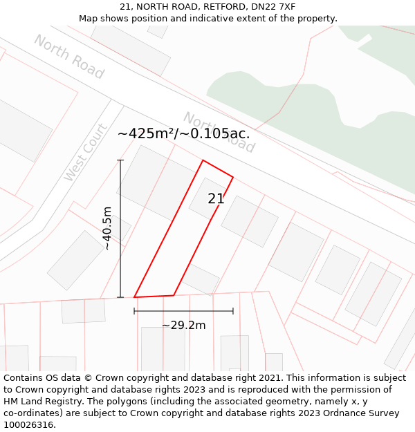 21, NORTH ROAD, RETFORD, DN22 7XF: Plot and title map