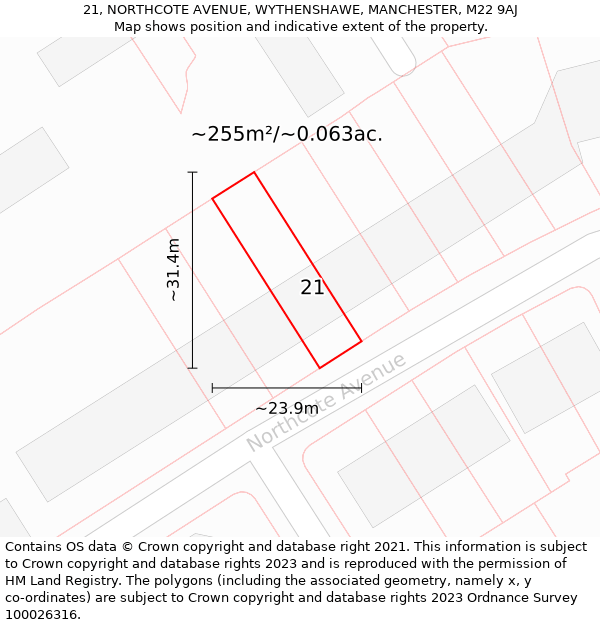 21, NORTHCOTE AVENUE, WYTHENSHAWE, MANCHESTER, M22 9AJ: Plot and title map