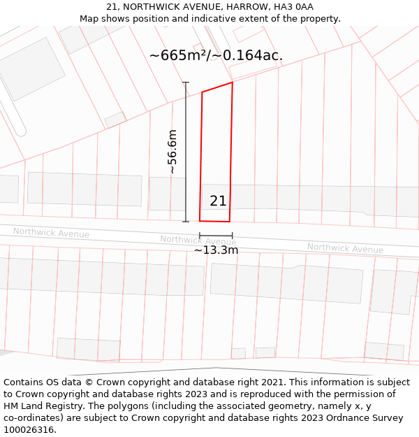 21, NORTHWICK AVENUE, HARROW, HA3 0AA: Plot and title map