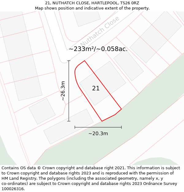 21, NUTHATCH CLOSE, HARTLEPOOL, TS26 0RZ: Plot and title map