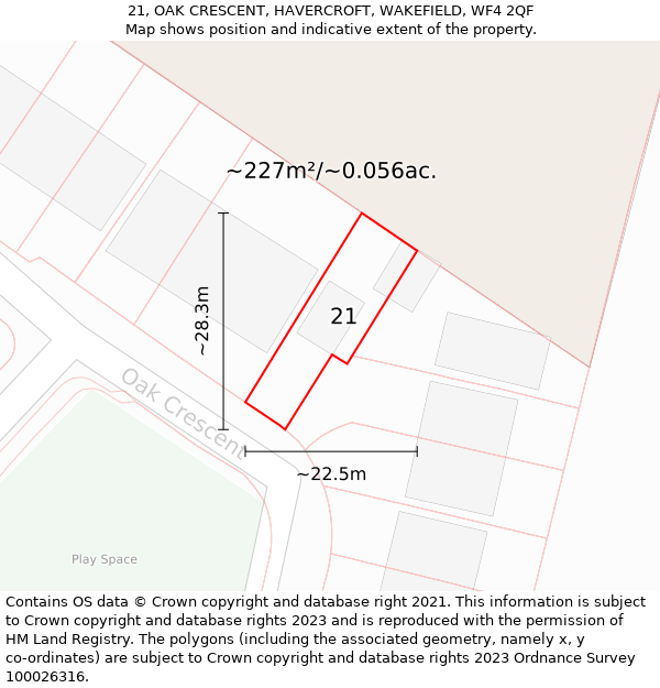 21, OAK CRESCENT, HAVERCROFT, WAKEFIELD, WF4 2QF: Plot and title map
