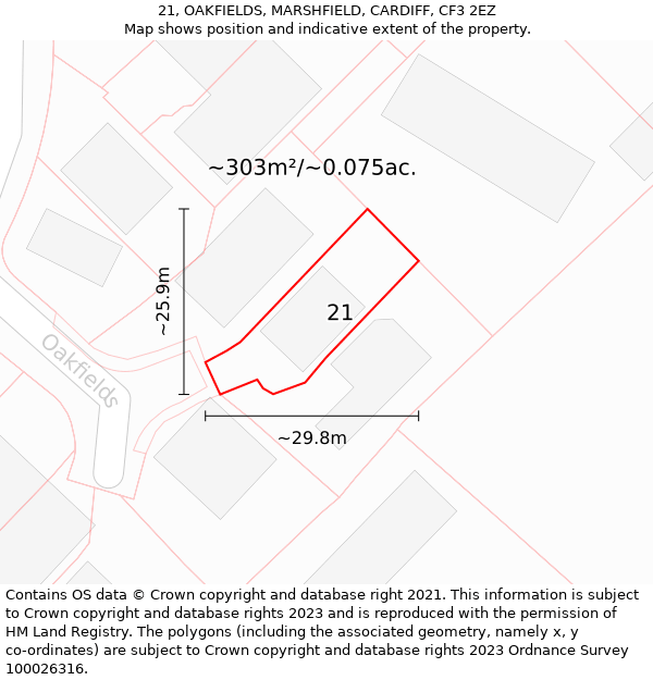 21, OAKFIELDS, MARSHFIELD, CARDIFF, CF3 2EZ: Plot and title map