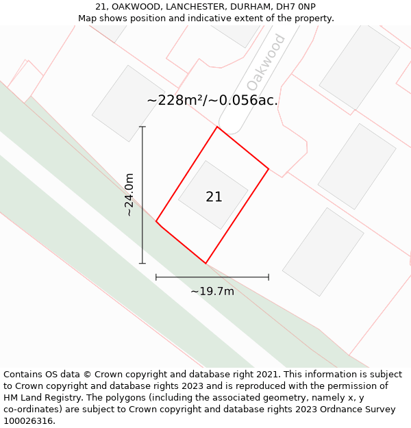 21, OAKWOOD, LANCHESTER, DURHAM, DH7 0NP: Plot and title map