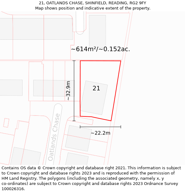 21, OATLANDS CHASE, SHINFIELD, READING, RG2 9FY: Plot and title map