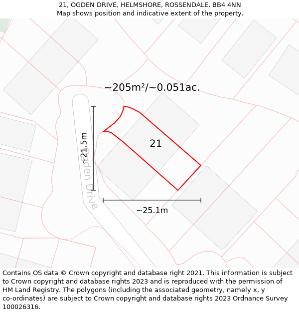 21, OGDEN DRIVE, HELMSHORE, ROSSENDALE, BB4 4NN: Plot and title map