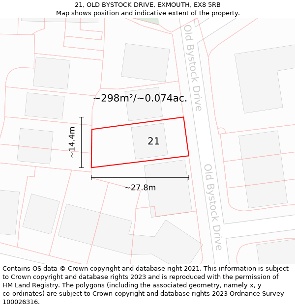 21, OLD BYSTOCK DRIVE, EXMOUTH, EX8 5RB: Plot and title map