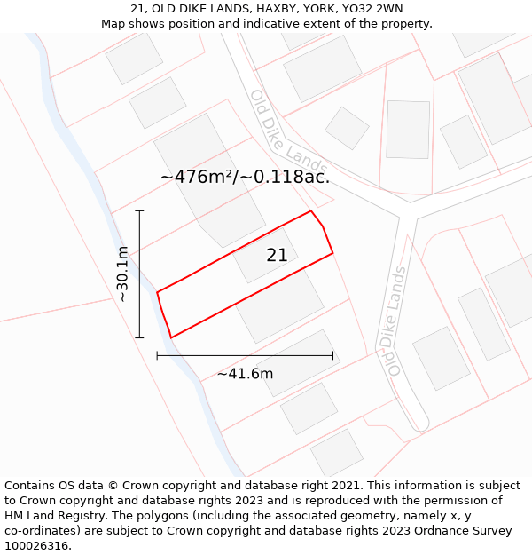 21, OLD DIKE LANDS, HAXBY, YORK, YO32 2WN: Plot and title map