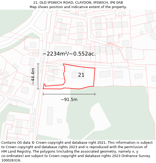 21, OLD IPSWICH ROAD, CLAYDON, IPSWICH, IP6 0AB: Plot and title map