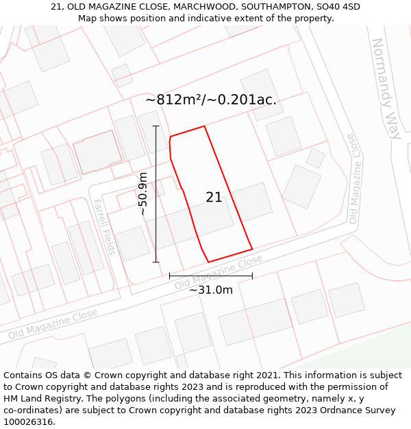 21, OLD MAGAZINE CLOSE, MARCHWOOD, SOUTHAMPTON, SO40 4SD: Plot and title map