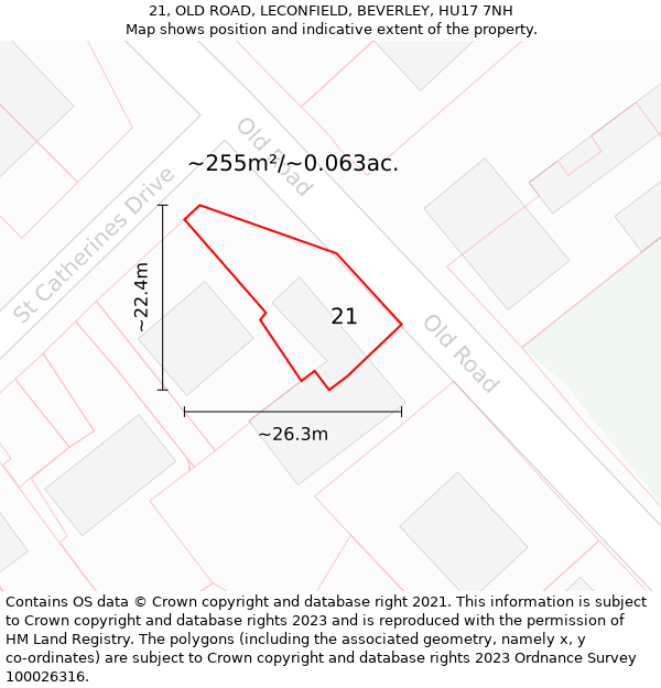 21, OLD ROAD, LECONFIELD, BEVERLEY, HU17 7NH: Plot and title map