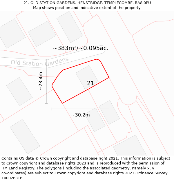 21, OLD STATION GARDENS, HENSTRIDGE, TEMPLECOMBE, BA8 0PU: Plot and title map