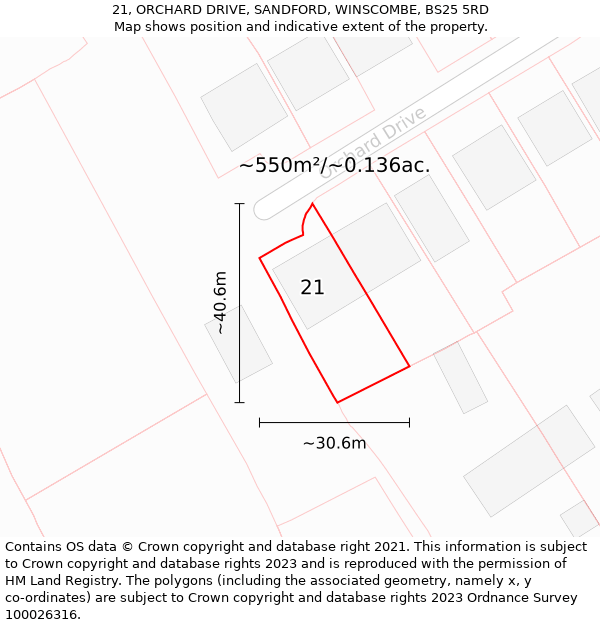 21, ORCHARD DRIVE, SANDFORD, WINSCOMBE, BS25 5RD: Plot and title map